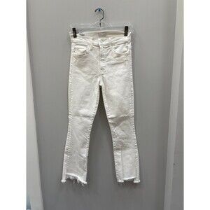 Mother The Insider Crop Step Fray Fairest of Them All White Denim Jeans 25